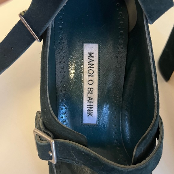NEW ❗️Manolo Blahnik Mary Jane Three Straps Dark Green Suede - Picture 7 of 7